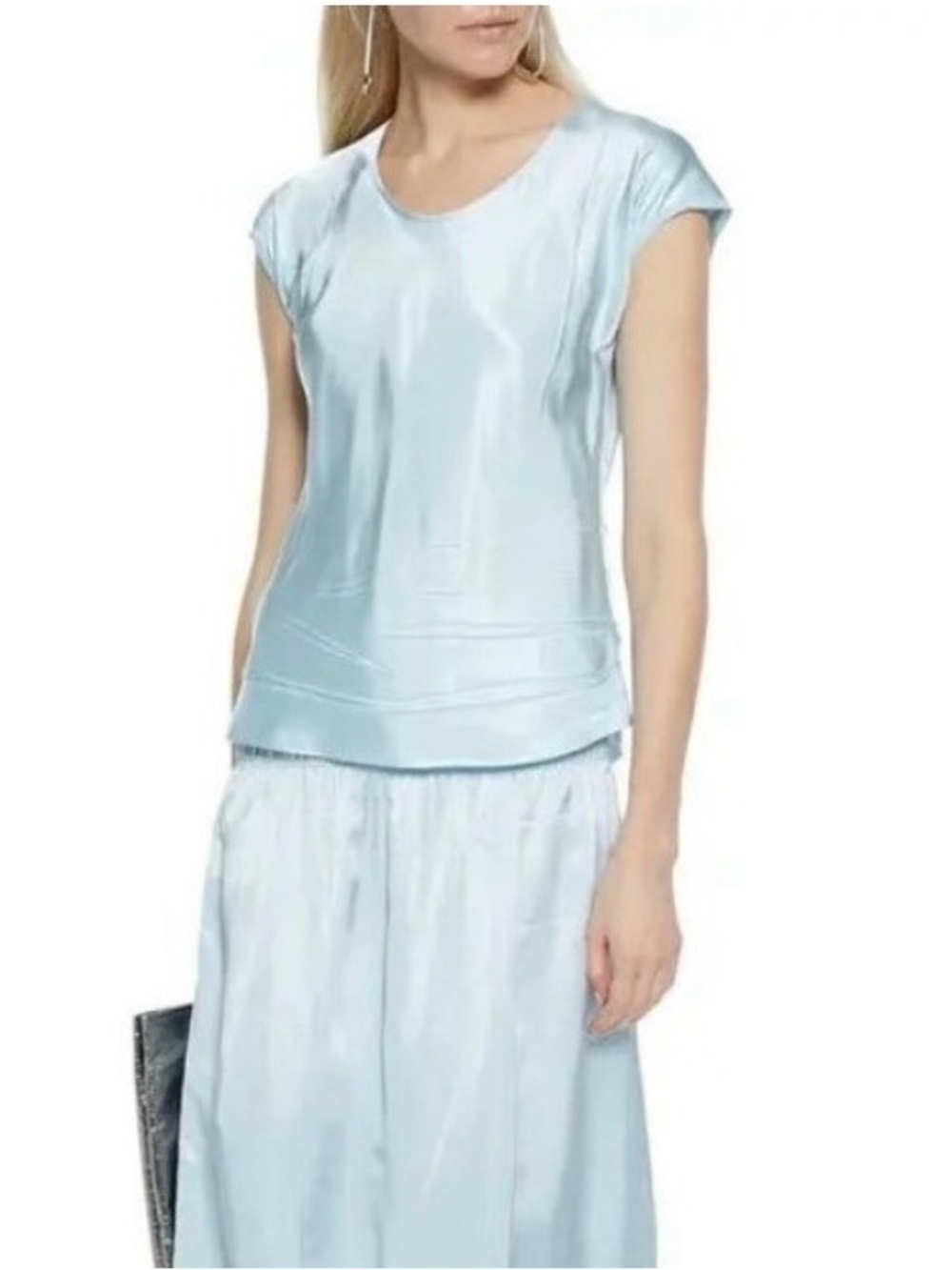 Helmut Lang Blue Satin Short Sleeve Blouse